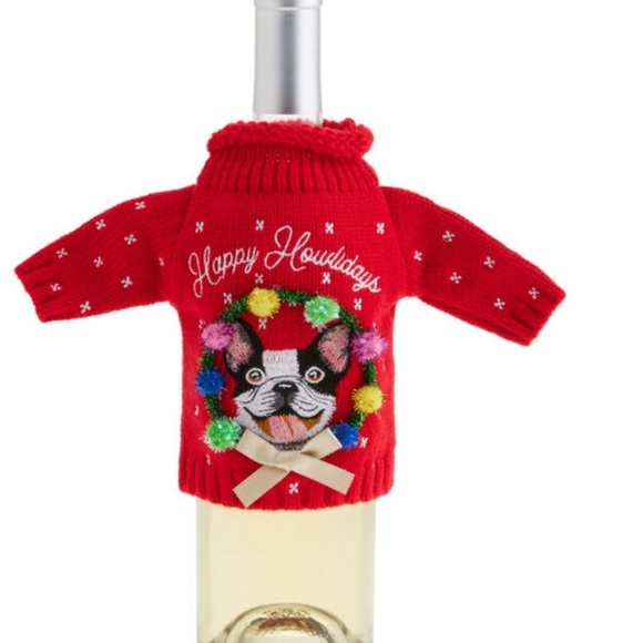 Boston Terrier French Bulldog Frenchie Wine Bottle Holiday Sweater - Picture 1 of 1